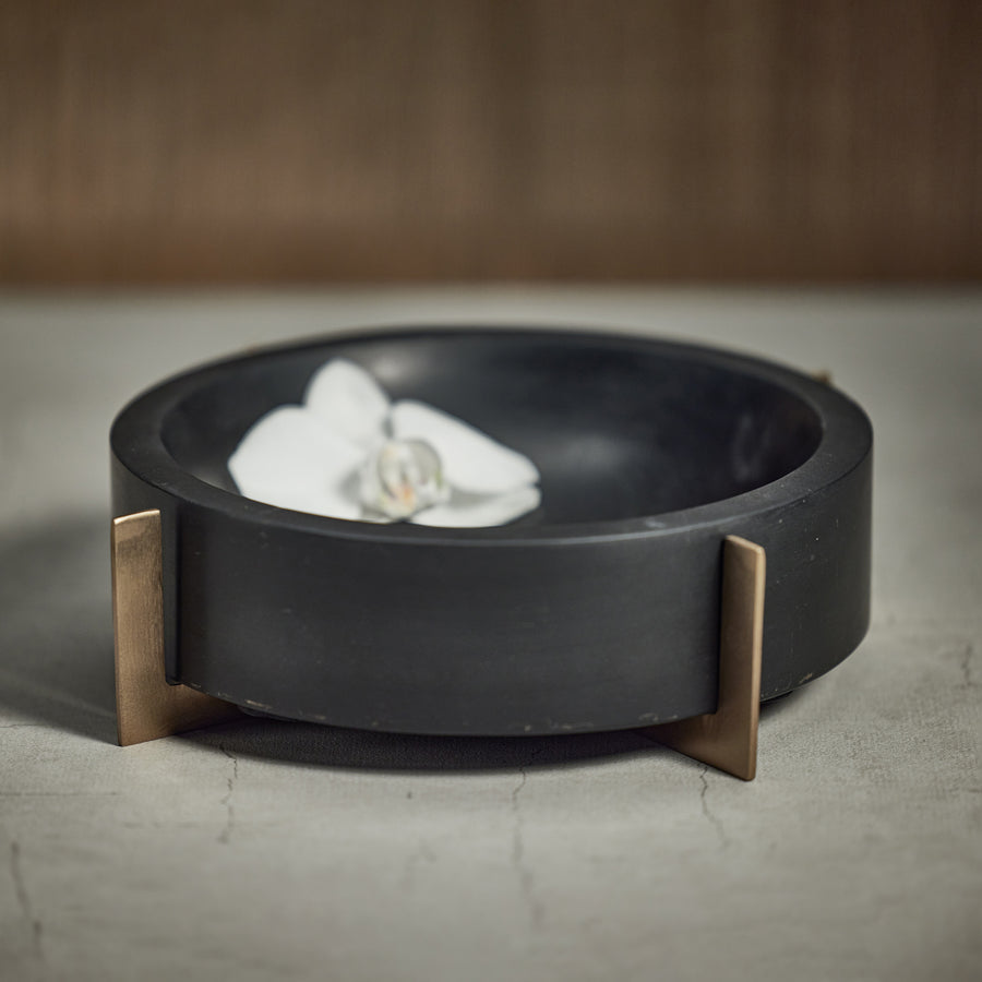 Black Marble Bowl on Metal Base - Black and Gold - Decorative Trays by Carlyle Avenue