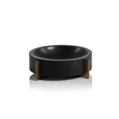 Black Marble Bowl on Metal Base - Black and Gold - Decorative Trays by Carlyle Avenue