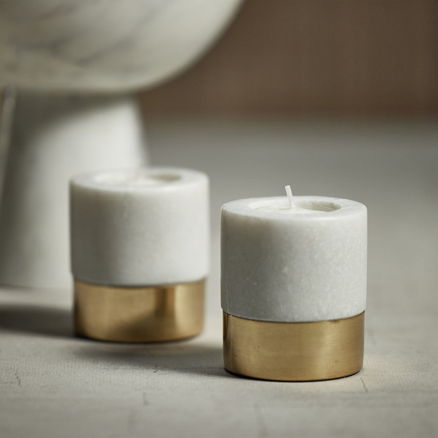 Bodega Marble and Brass Tealight Holder - White & Gold - Candle Holders by Carlyle Avenue