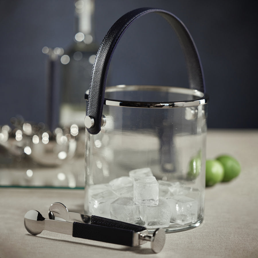 Laguna Glass, Nickel & Leather Ice Bucket - Ice Bucket by Carlyle Avenue