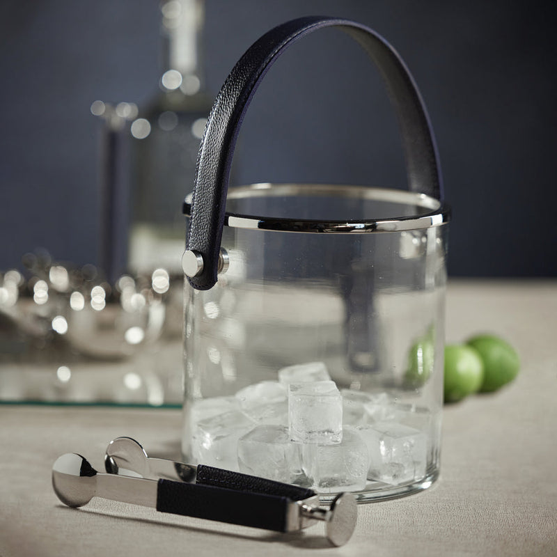 Laguna Glass, Nickel & Leather Ice Bucket - Ice Bucket by Carlyle Avenue