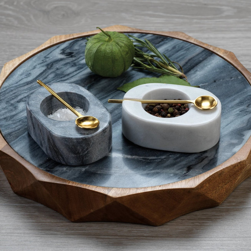 Tuscan Marble Salt & Pepper Bowl with Gold Spoon - Tableware by Carlyle Avenue