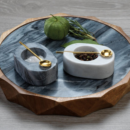 Tuscan Marble Salt & Pepper Bowl with Gold Spoon - Tableware by Carlyle Avenue
