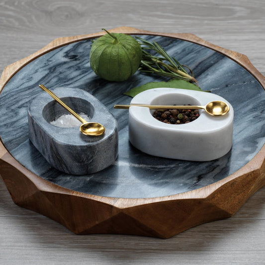 Tuscan Marble Salt & Pepper Bowl with Gold Spoon - Tableware by Carlyle Avenue
