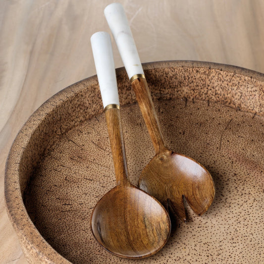 Heritage Mango Wood and Marble Salad Server Set - Tableware by Carlyle Avenue