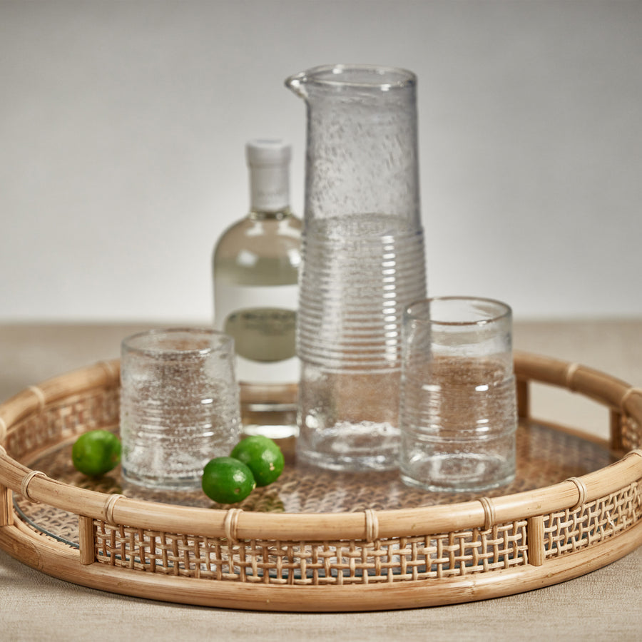 Kuta Round Rattan Serving Tray w/Glass Insert - Decorative Trays by Carlyle Avenue