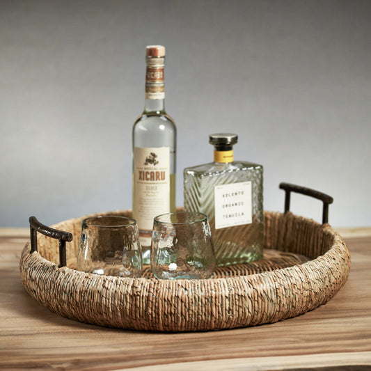 Seagrass Single Rope Round Tray w/Metal Handles - Decorative Trays by Carlyle Avenue