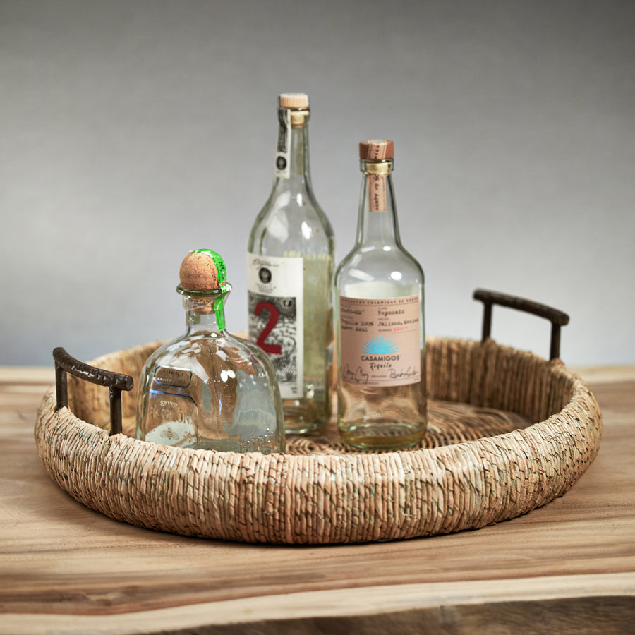 Seagrass Single Rope Round Tray w/Metal Handles - Decorative Trays by Carlyle Avenue
