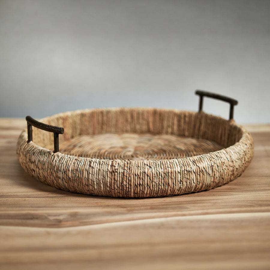 Seagrass Single Rope Round Tray w/Metal Handles - Decorative Trays by Carlyle Avenue