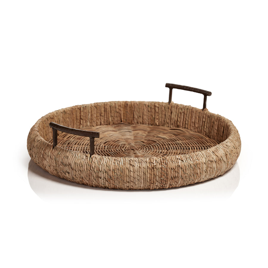 Seagrass Single Rope Round Tray w/Metal Handles - Decorative Trays by Carlyle Avenue