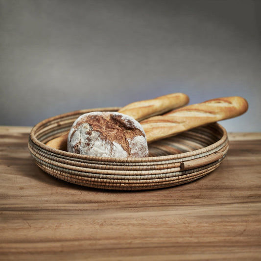 Como Hand Woven Rattan Serving Tray - Gray & Natural - Decorative Trays by Carlyle Avenue