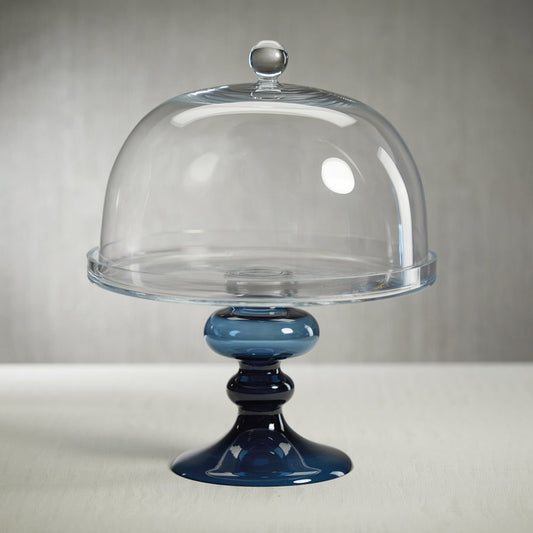 Tropezana Glass Cake Stand - Blue Base - Serveware by Carlyle Avenue
