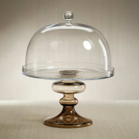 Tropezana Glass Cake Stand - Taupe Base - Serveware by Carlyle Avenue