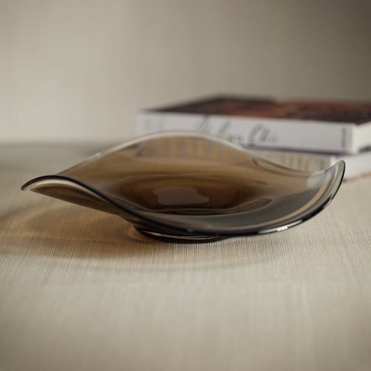 Tropezana Wave Glass Bowl - Taupe - 13.75in - Bowls by Carlyle Avenue