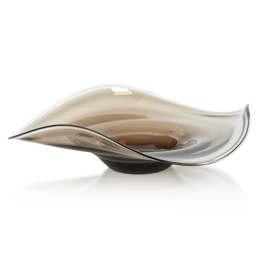 Tropezana Wave Glass Bowl - Taupe - 18 in - Bowls by Carlyle Avenue