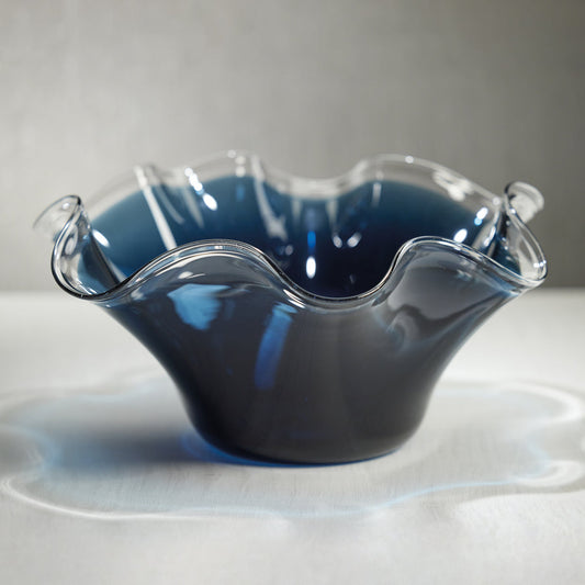 Tropezana Tall Wave Glass Bowl - Blue - 16.25 in - Bowls by Carlyle Avenue