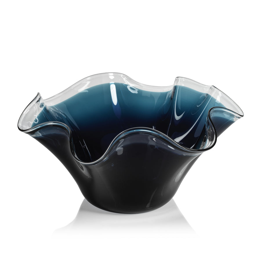 Tropezana Tall Wave Glass Bowl - Blue - 16.25 in - Decorative Bowls by Carlyle Avenue