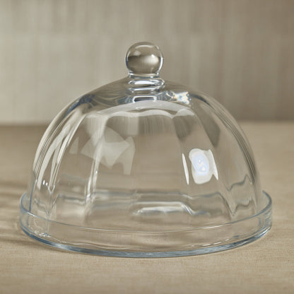 Loulou Optic Pastry Glass Plate with Cloche - Serveware by Carlyle Avenue