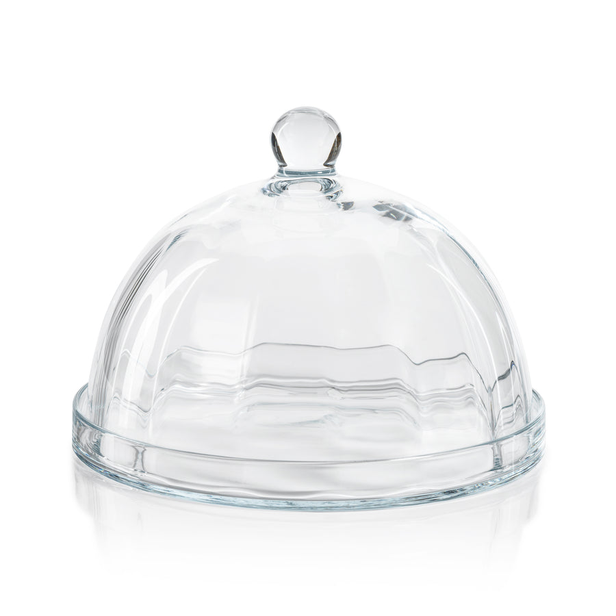 Loulou Optic Pastry Glass Plate with Cloche - Serveware by Carlyle Avenue