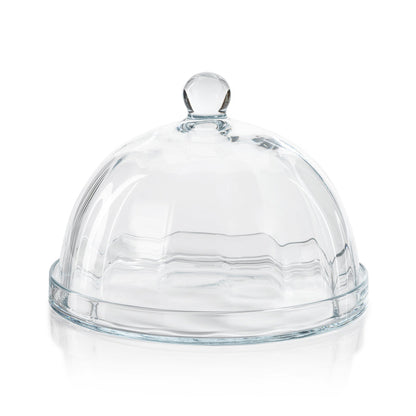 Loulou Optic Pastry Glass Plate with Cloche - Serveware by Carlyle Avenue