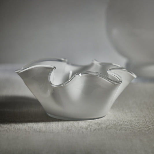 Tropezana Tall Wave Glass Bowl - White - 12 in - Bowls by Carlyle Avenue