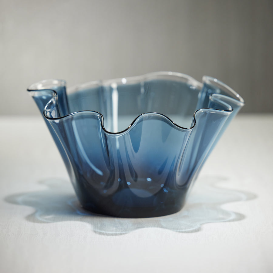 Tropezana Tall Wave Glass Bowl - Blue - 12 in - Bowls by Carlyle Avenue