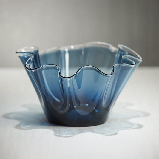 Tropezana Tall Wave Glass Bowl - Blue - 12 in - Bowls by Carlyle Avenue