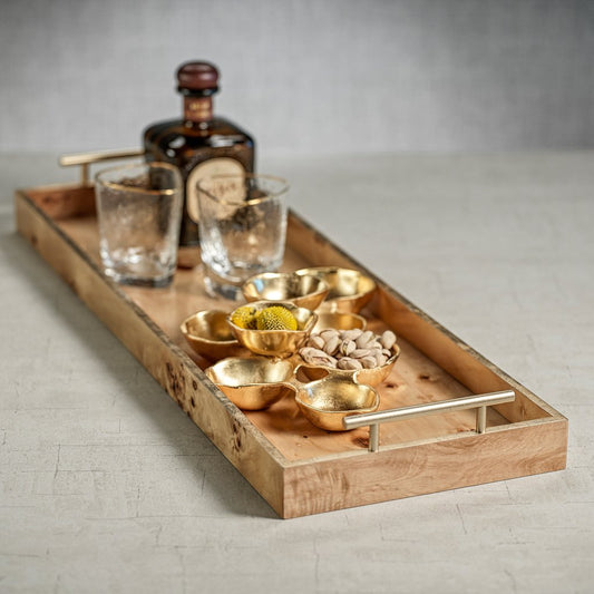 Leiden Burlwood Rectangular Tray with Gold Handles - Large - Tray by Carlyle Avenue