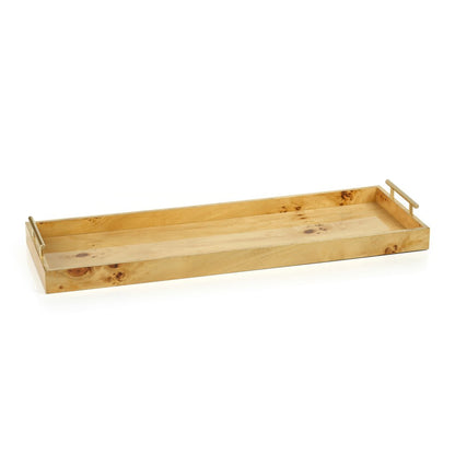 Leiden Burlwood Rectangular Tray with Gold Handles - Large - Tray by Carlyle Avenue